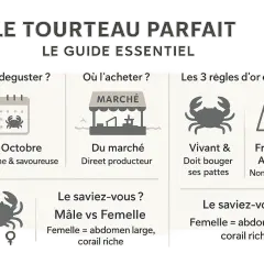 Guide pour la cuisson du tourteau : quand le déguster (mai-octobre), où l'acheter (marché), et comment le choisir (vivant, frais).