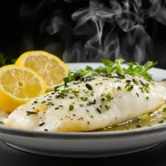 Poisson cuit à la vapeur, servi avec des citrons et des herbes. Une méthode rapide et saine pour la cuisson poisson micro onde.