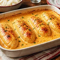 Quatre quenelles dorées baignant dans une onctueuse sauce Nantua, parsemées de persil frais. Un délice réconfortant.
