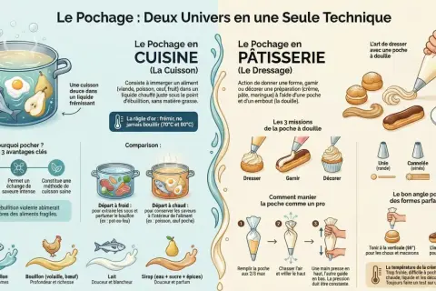 Poisson poché dans un court-bouillon frémissant, une cuisson douce pour préserver saveurs et moelleux.