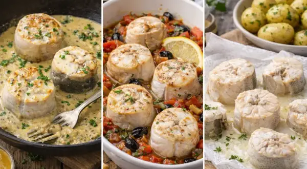 Trois présentations de cuisson saumonette : en sauce crémeuse, à la provençale, et simplement poêlée.