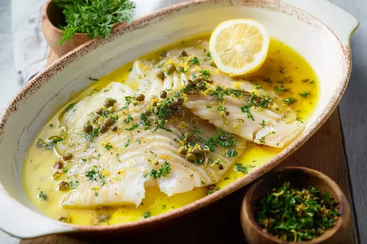 Délicieuse recette de raie à la poêle, nappée d'une sauce citronnée et parsemée de câpres et de persil frais.