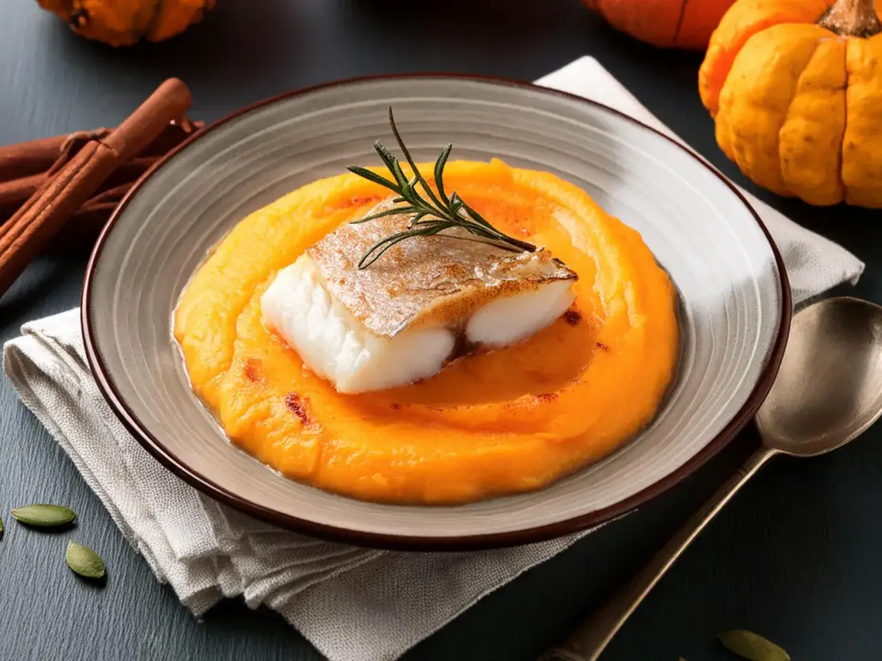 Un d&eacute;licieux filet de lieu jaune po&ecirc;l&eacute; sur une pur&eacute;e de courge onctueuse. Une recette automnale parfaite pour un repas r&eacute;confortant.